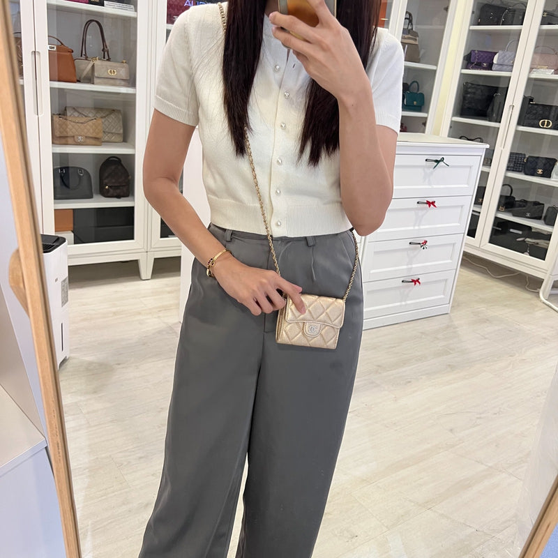 Chanel 21P Card Holder / Clutch on Chain in Metallic Gold Lambskin and LGHW (Model: AP0238)