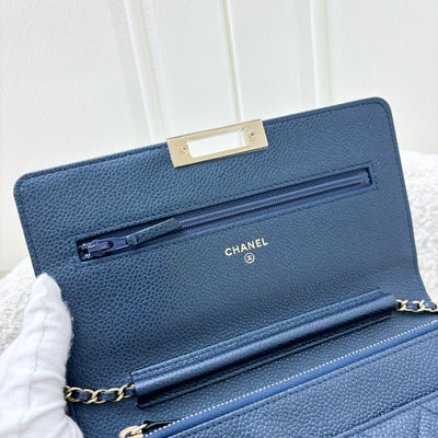 Chanel Golden Class Wallet On Chain WOC in Iridescent Blue Caviar and GHW