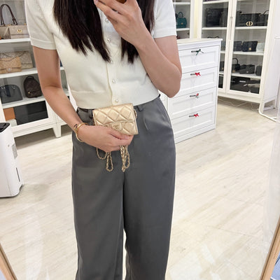 Chanel 21P Card Holder / Clutch on Chain in Metallic Gold Lambskin and LGHW (Model: AP0238)