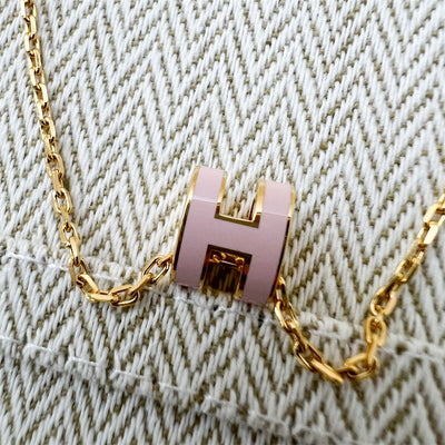 Hermes Mini Pop H Pendant in Rose Dragee Enamel and GHW