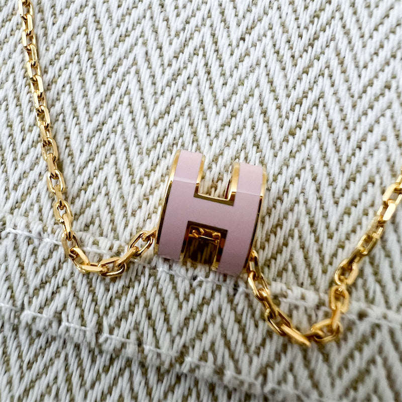 Hermes Mini Pop H Pendant in Rose Dragee Enamel and GHW