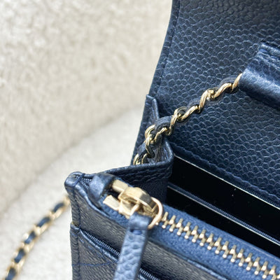 Chanel Golden Class Wallet On Chain WOC in Iridescent Blue Caviar and GHW