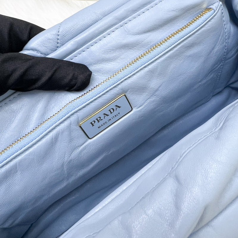 Prada Puffer Bag in Celeste Blue Nappa Lambskin and GHW