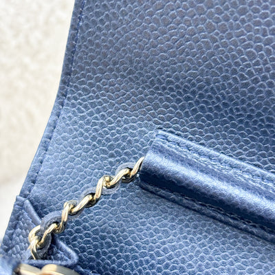 Chanel Golden Class Wallet On Chain WOC in Iridescent Blue Caviar and GHW