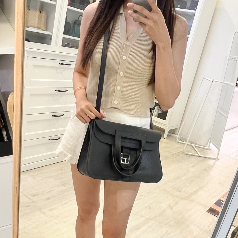 Hermes Halzan 31 in Noir Black Taurillon Clemence and PHW