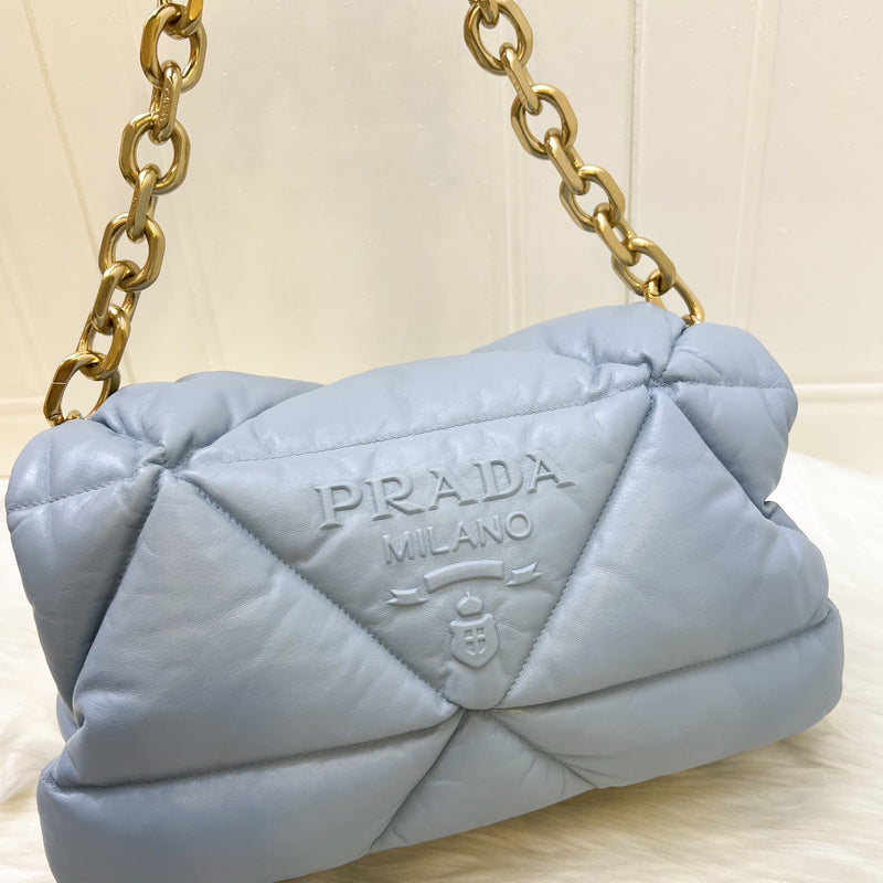 Prada Puffer Bag in Celeste Blue Nappa Lambskin and GHW