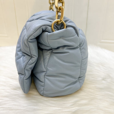 Prada Puffer Bag in Celeste Blue Nappa Lambskin and GHW