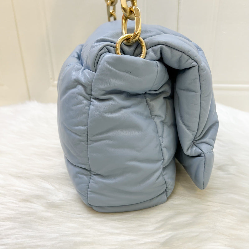Prada Puffer Bag in Celeste Blue Nappa Lambskin and GHW
