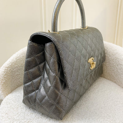 Chanel Medium 29cm Coco handle Flap in Iridescent Grey Caviar AGHW