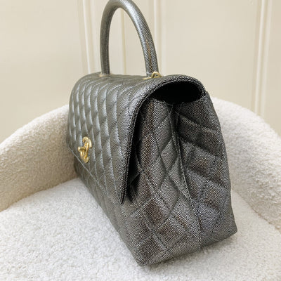 Chanel Medium 29cm Coco handle Flap in Iridescent Grey Caviar AGHW