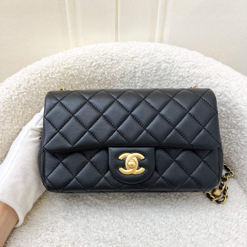 Chanel Pearl Crush Mini Rectangular Flap in Black Lambskin and AGHW (Model: AS1787)