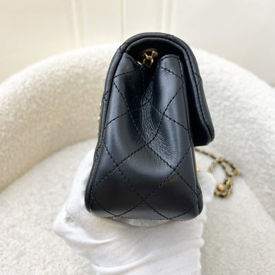 Chanel Pearl Crush Mini Rectangular Flap in Black Lambskin and AGHW (Model: AS1787)