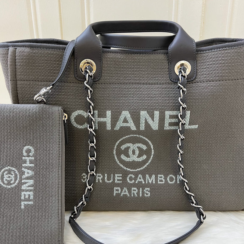 Chanel Large Deauville Tote in 22A Dark Grey Fabric SHW