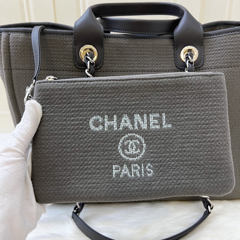 Chanel Large Deauville Tote in 22A Dark Grey Fabric SHW