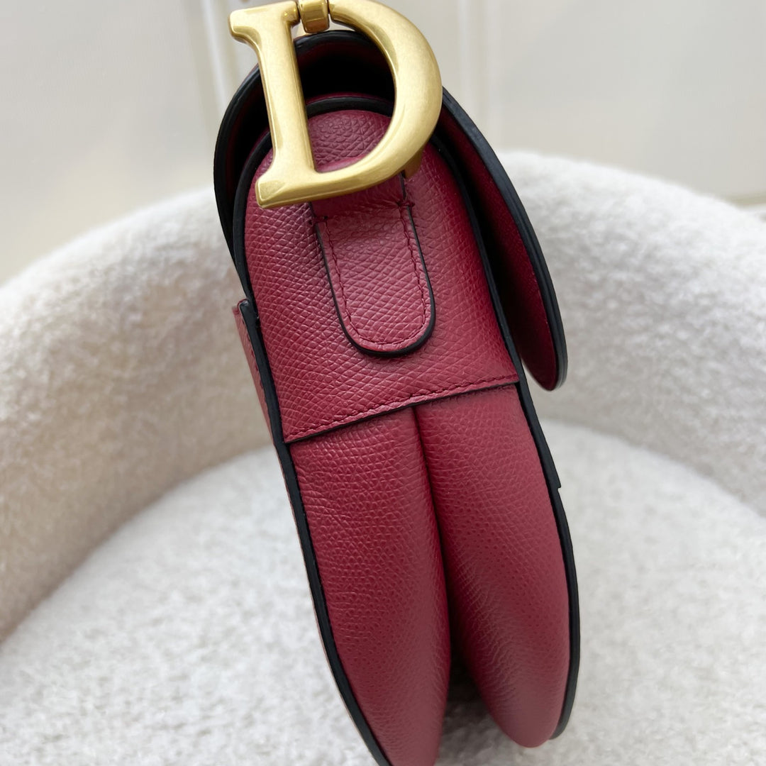 Dior Medium Saddle Bag In Wine Red Grained Calfskin and AGHW