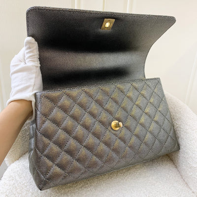 Chanel Medium 29cm Coco handle Flap in Iridescent Grey Caviar AGHW