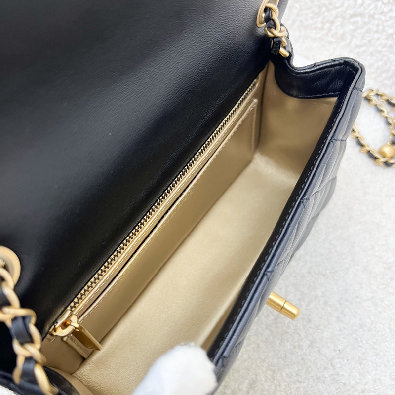 Chanel Pearl Crush Mini Rectangular Flap in Black Lambskin and AGHW (Model: AS1787)