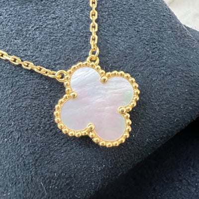 Van Cleef & Arpels VCA Vintage Alhambra Pendant Necklace with White Mother of Pearl MOP in 18K Yellow Gold (Ref: VCARA45900)