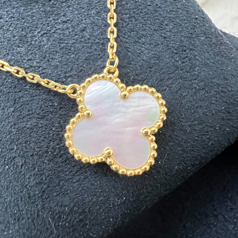 Van Cleef & Arpels VCA Vintage Alhambra Pendant Necklace with White Mother of Pearl MOP in 18K Yellow Gold (Ref: VCARA45900)