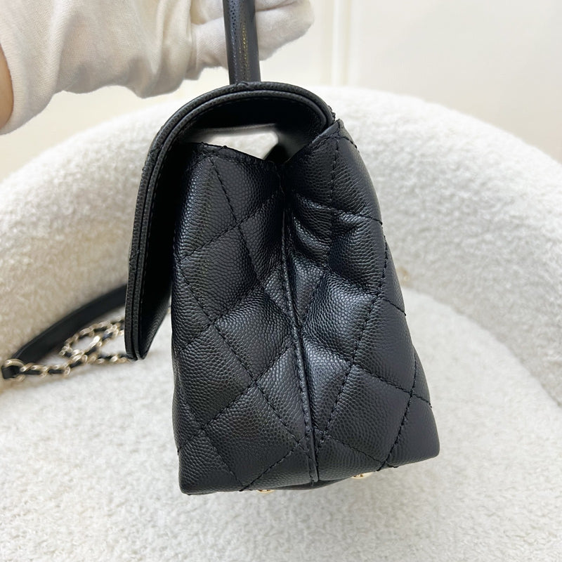 Chanel Small (24cm) Coco Handle Flap in Black Caviar and LGHW (Model: A92990)