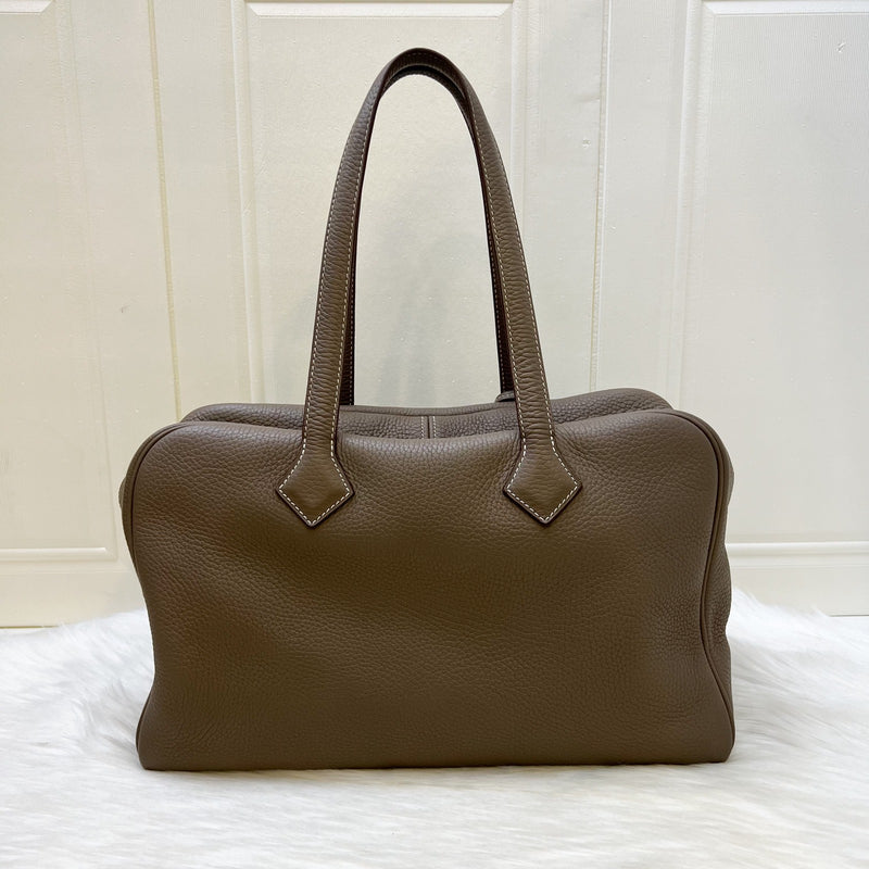 Hermes Victoria II 35 Shoulder Bag in Etoupe Clemence Leather and PHW