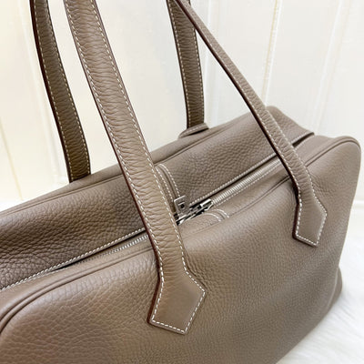 Hermes Victoria II 35 Shoulder Bag in Etoupe Clemence Leather and PHW