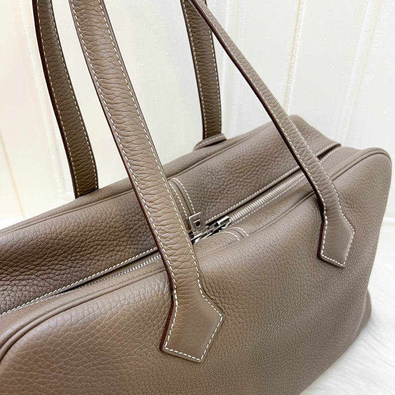 Hermes Victoria II 35 Shoulder Bag in Etoupe Clemence Leather and PHW