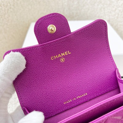 Chanel Classic Snap Card Holder in Purple Caviar GHW