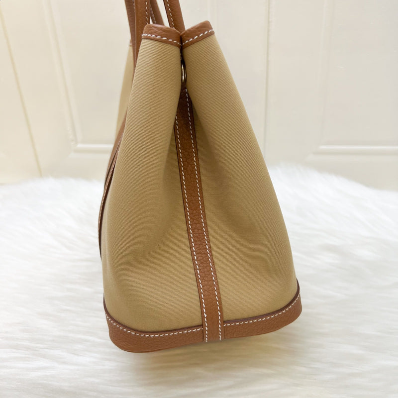 Hermes Garden Party 30 in Trench Toile Officier Canvas, Gold Negonda Leather and PHW