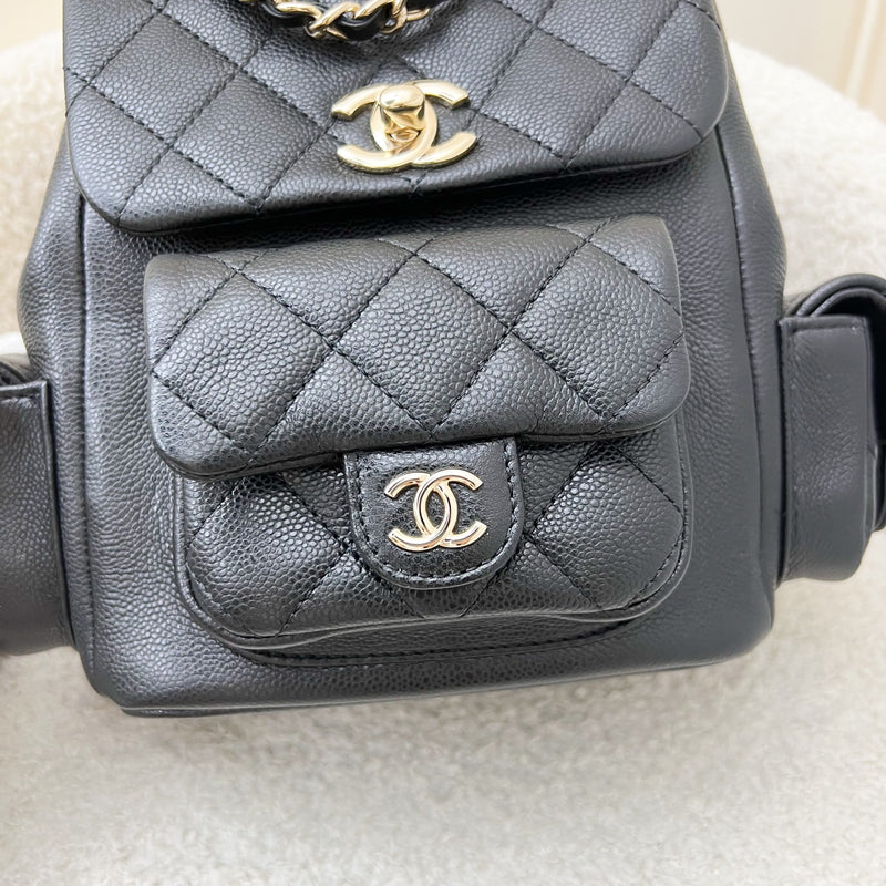 Chanel 23K Triple Pocket Duma Backpack in Black Caviar and LGHW (Model: AS4399)