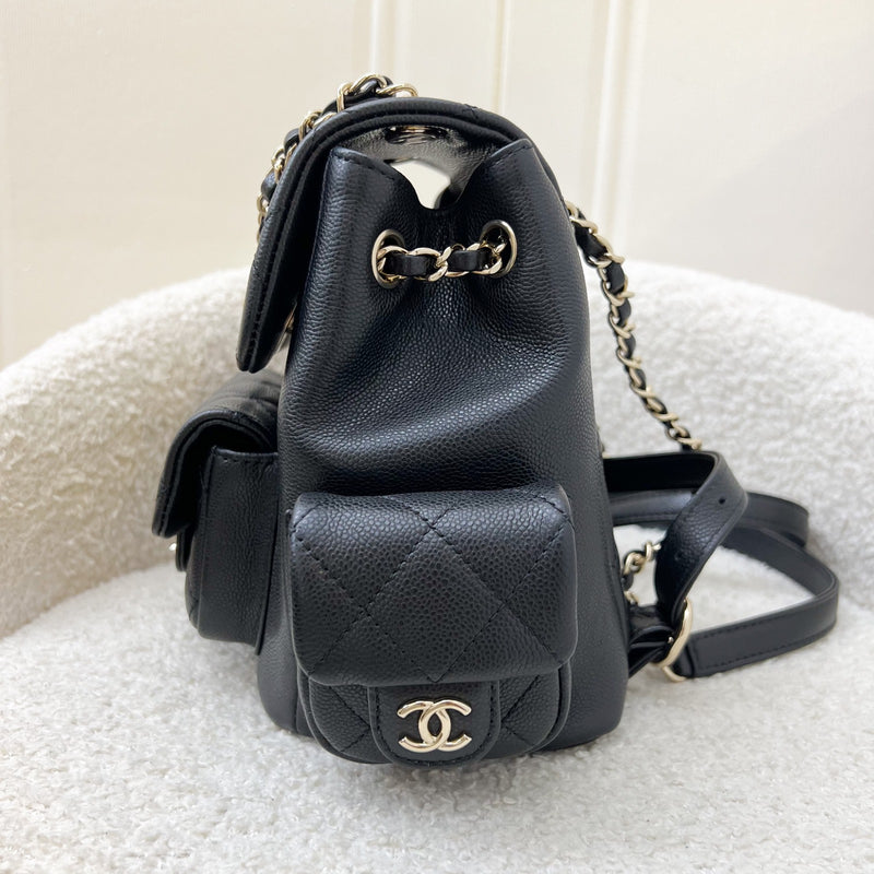 Chanel 23K Triple Pocket Duma Backpack in Black Caviar and LGHW (Model: AS4399)