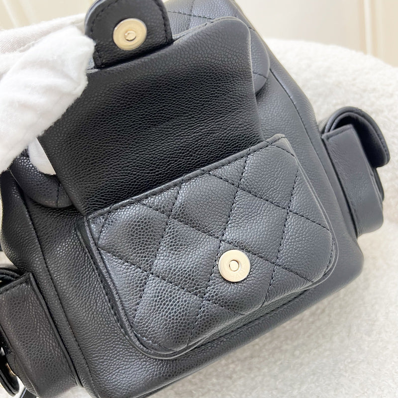 Chanel 23K Triple Pocket Duma Backpack in Black Caviar and LGHW (Model: AS4399)