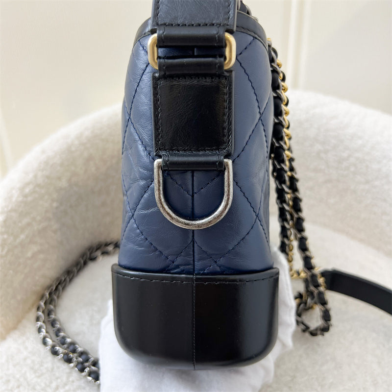 Chanel Small Gabrielle Hobo in Navy Distressed Calfskin, Black Base and 3-tone HW