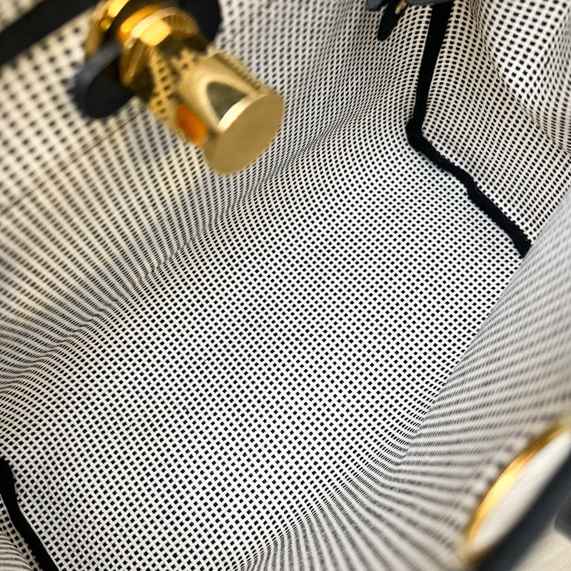 Hermes Herbag Zip 31 in Ecru-Blanc-Noir Toile Quadrille Viking Canvas, Noir Vache Hunter Leather and GHW
