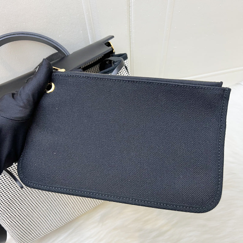 Hermes Herbag Zip 31 in Ecru-Blanc-Noir Toile Quadrille Viking Canvas, Noir Vache Hunter Leather and GHW
