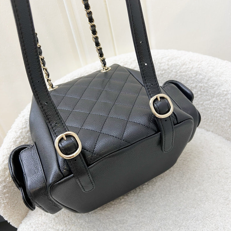 Chanel 23K Triple Pocket Duma Backpack in Black Caviar and LGHW (Model: AS4399)