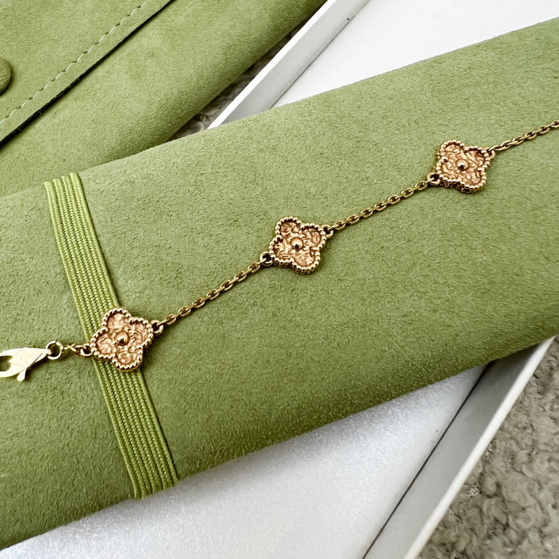 Van Cleef & Arpels VCA Sweet Alhambra 6 Motif Bracelet in 18K Hammered Rose Gold