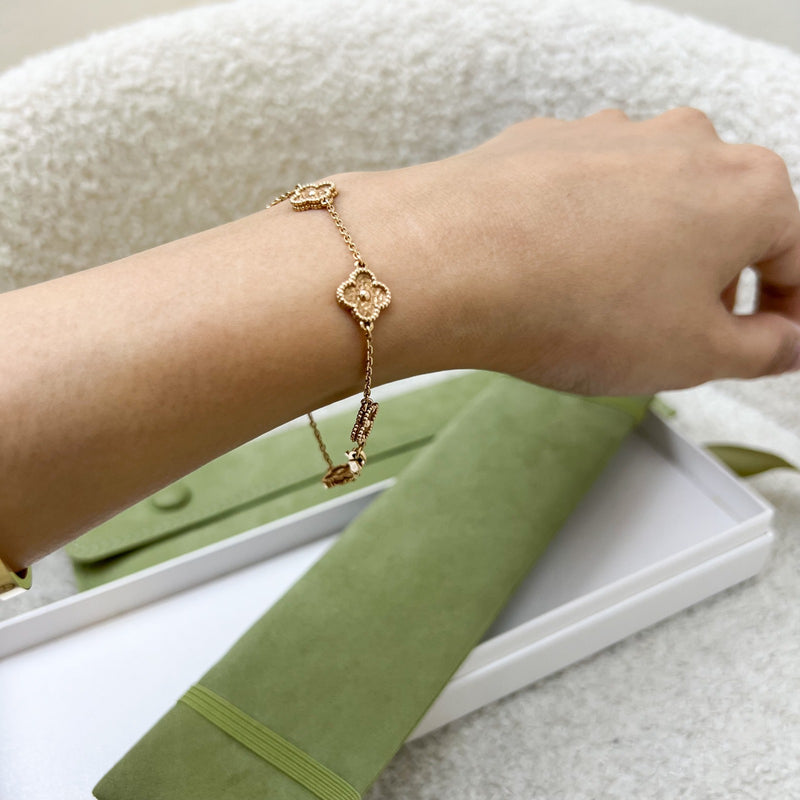 Van Cleef & Arpels VCA Sweet Alhambra 6 Motif Bracelet in 18K Hammered Rose Gold