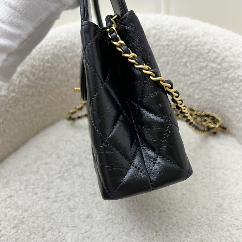 Chanel Mini / Small Kelly Bag in 25C Black Shiny Distressed Calfskin and AGHW