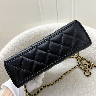 Chanel Mini / Small Kelly Bag in 25C Black Shiny Distressed Calfskin and AGHW