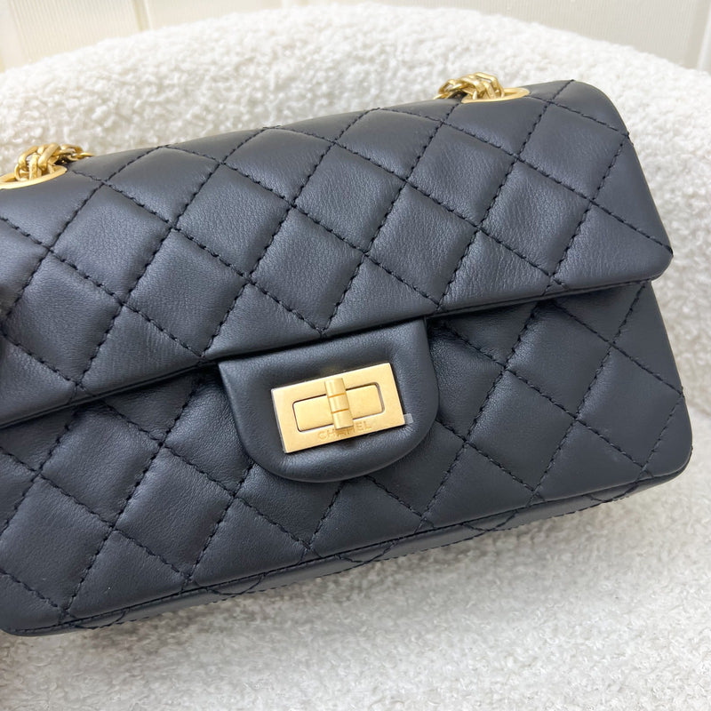 Chanel Classic 2.55 Reissue Mini Flap in Black Distressed Calfskin AGHW (Model: AS0874)