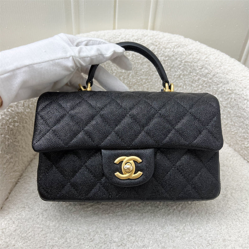 Chanel Top Handle Mini Rectangle Flap in 21S Black Caviar and AGHW