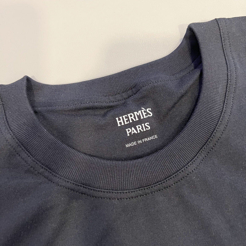 Hermes Embroidered Pocket T-Shirt in Black 100% Cotton Sz 36