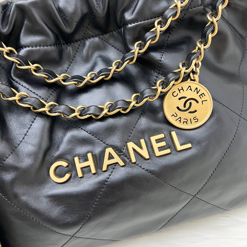 Chanel 22 Small East West Hobo Bag in Black Shiny Calfskin and AGHW