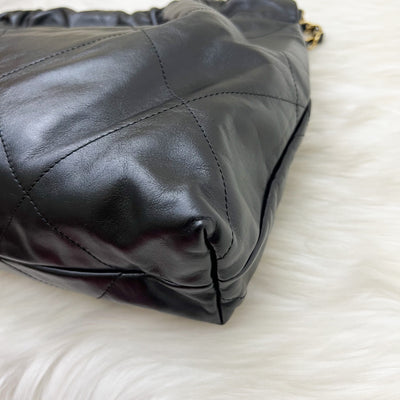 Chanel 22 Small East West Hobo Bag in Black Shiny Calfskin and AGHW