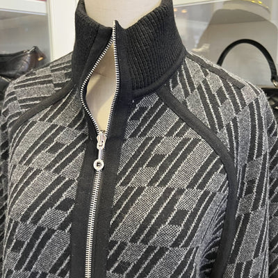 Hermes Black Reversible Zip-up Long-Sleeved Cardigan in Light Double-Sided Wool Knit with "H en Biais" Motif Sz 34