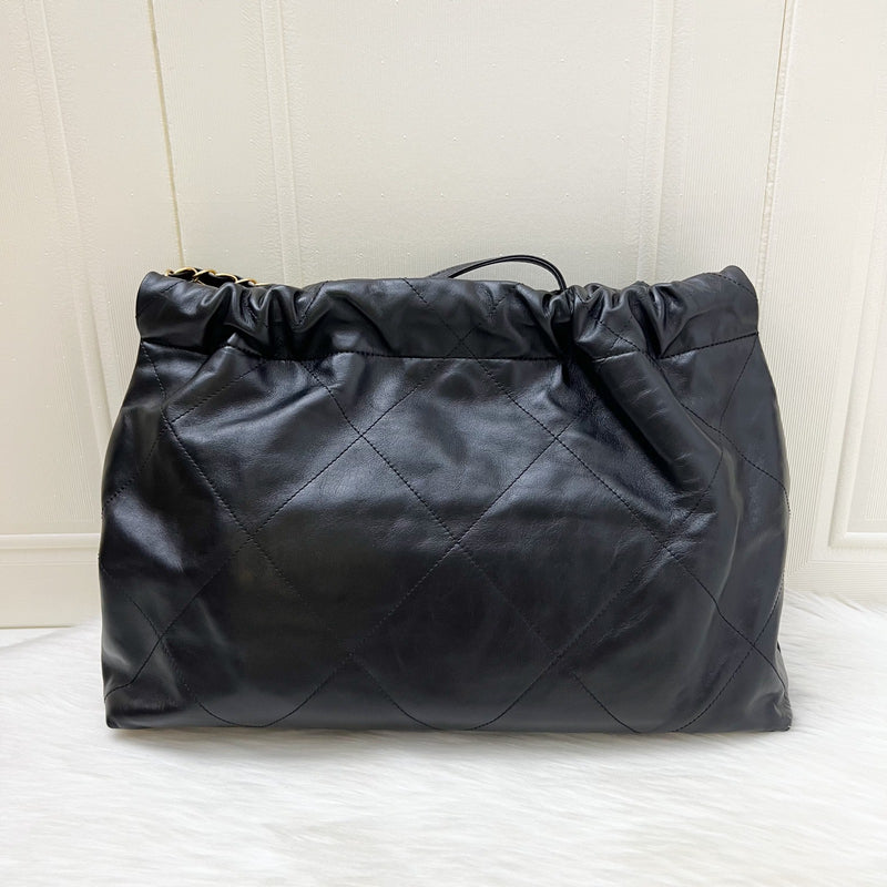 Chanel 22 Small East West Hobo Bag in Black Shiny Calfskin and AGHW