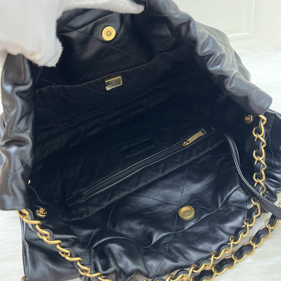 Chanel 22 Small East West Hobo Bag in Black Shiny Calfskin and AGHW