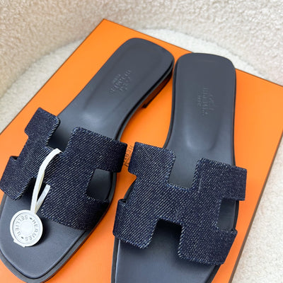 Hermes Oran Sandals in Dark Blue Denim Sz 36