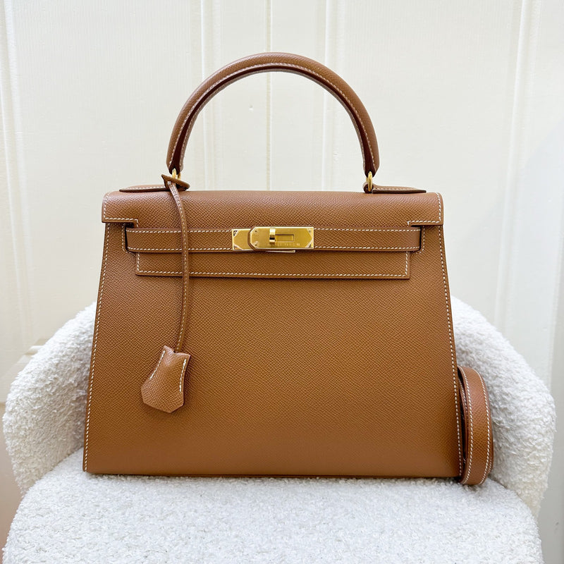 Hermes Vintage Kelly 28 Sellier in Naturel Courcheval Leather and GHW